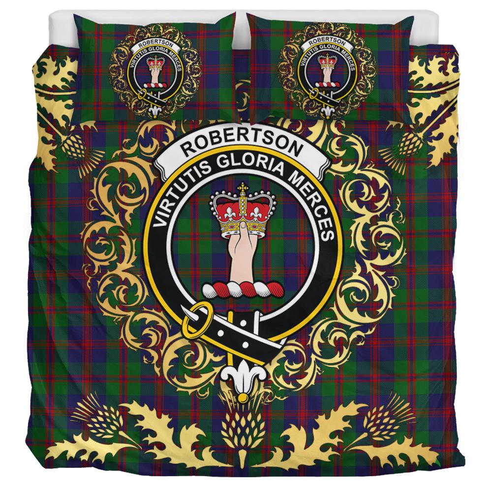 Robertson 01 Tartan Crest Bedding Set - Golden Thistle Style