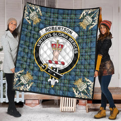 Robertson Hunting Ancient Tartan Crest Premium Quilt - Gold Thistle Style