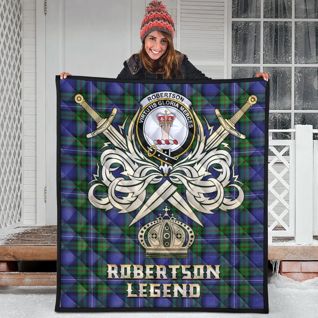 Robertson Hunting Modern Tartan Crest Legend Gold Royal Premium Quilt