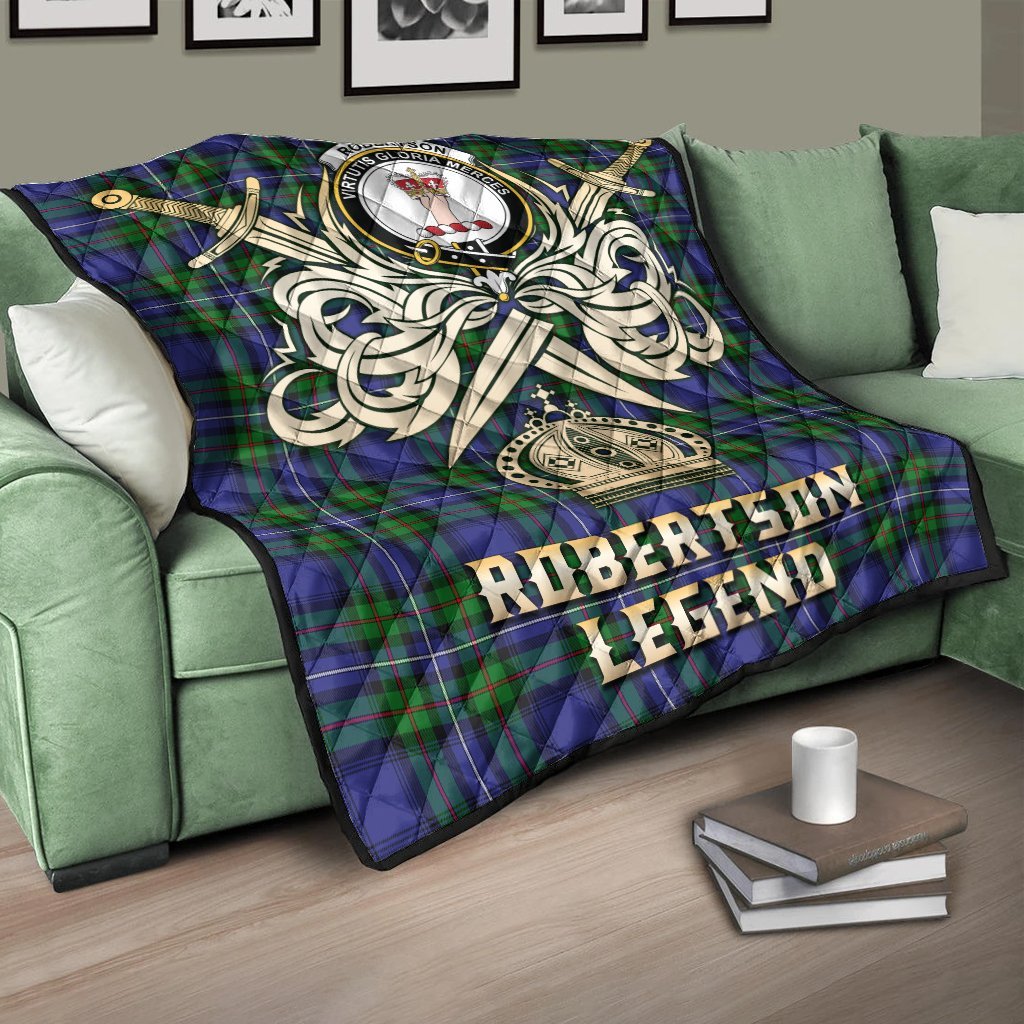 Robertson Hunting Modern Tartan Crest Legend Gold Royal Premium Quilt