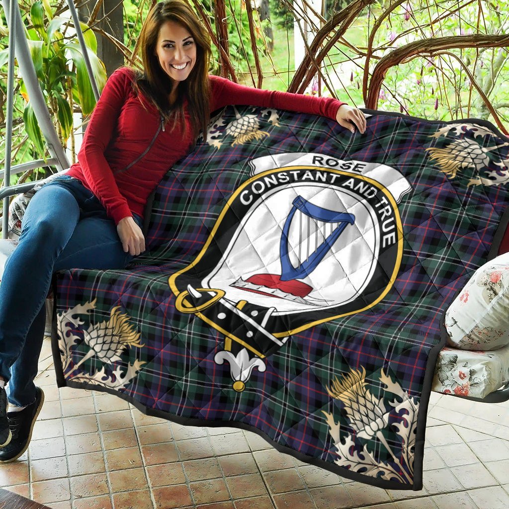 Rose Hunting Modern Tartan Crest Premium Quilt - Gold Thistle Style