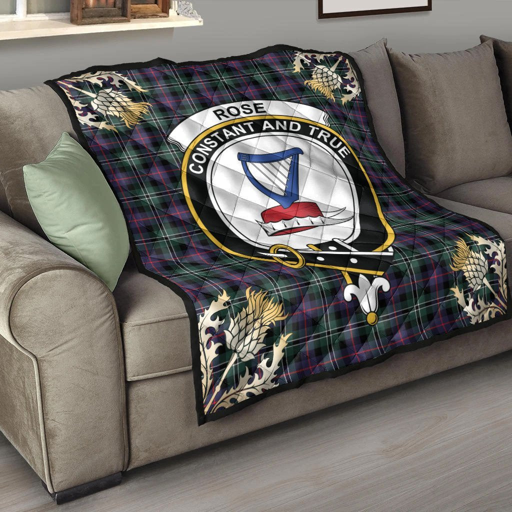 Rose Hunting Modern Tartan Crest Premium Quilt - Gold Thistle Style