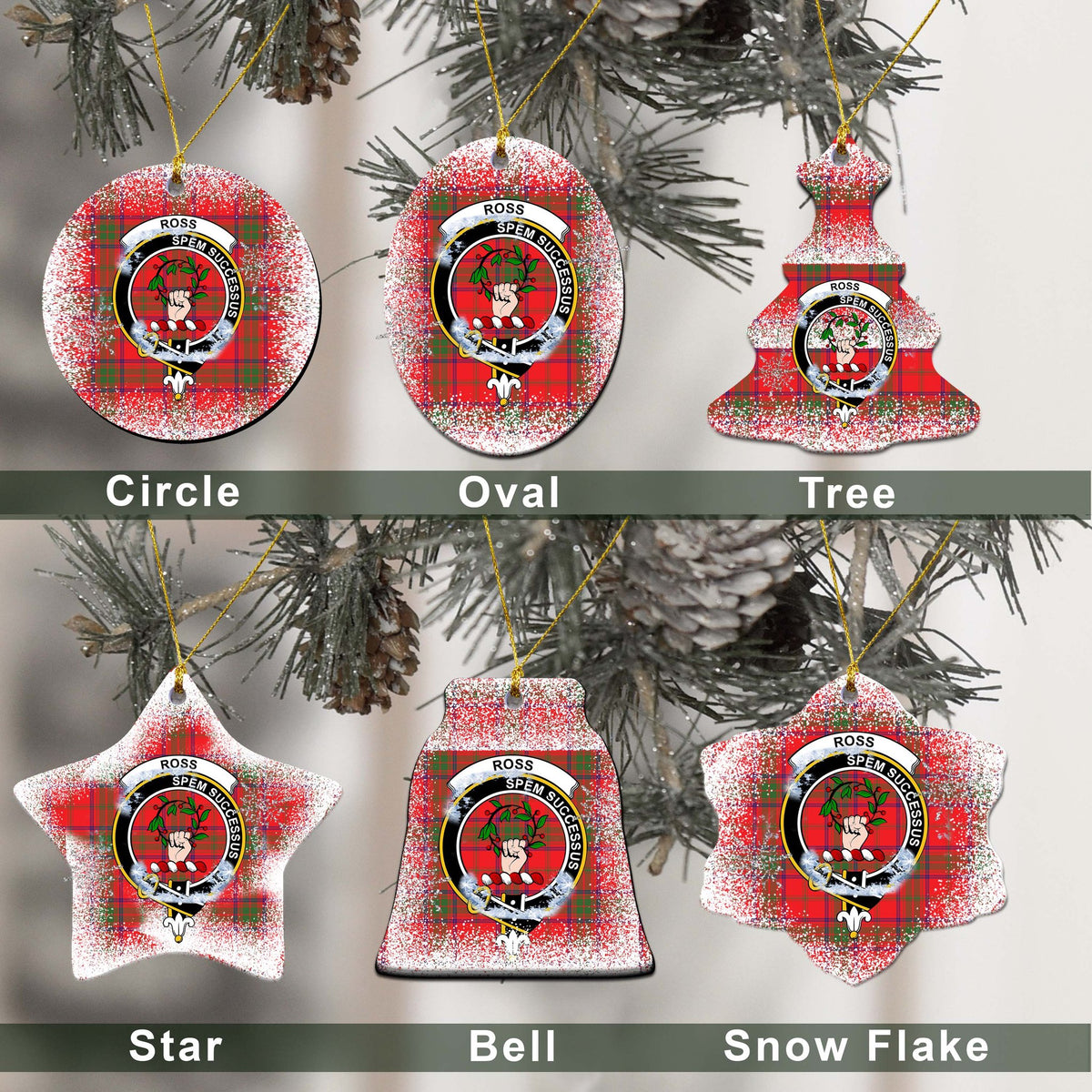 Ross Tartan Christmas Ceramic Ornament - Snow Style