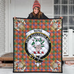 Ross Ancient Tartan Crest Premium Quilt - Gold Thistle Style