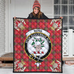 Ross Modern Tartan Crest Premium Quilt - Gold Thistle Style