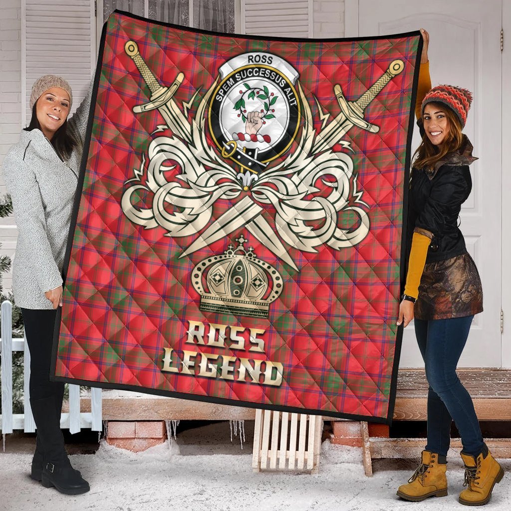 Ross Modern Tartan Crest Legend Gold Royal Premium Quilt