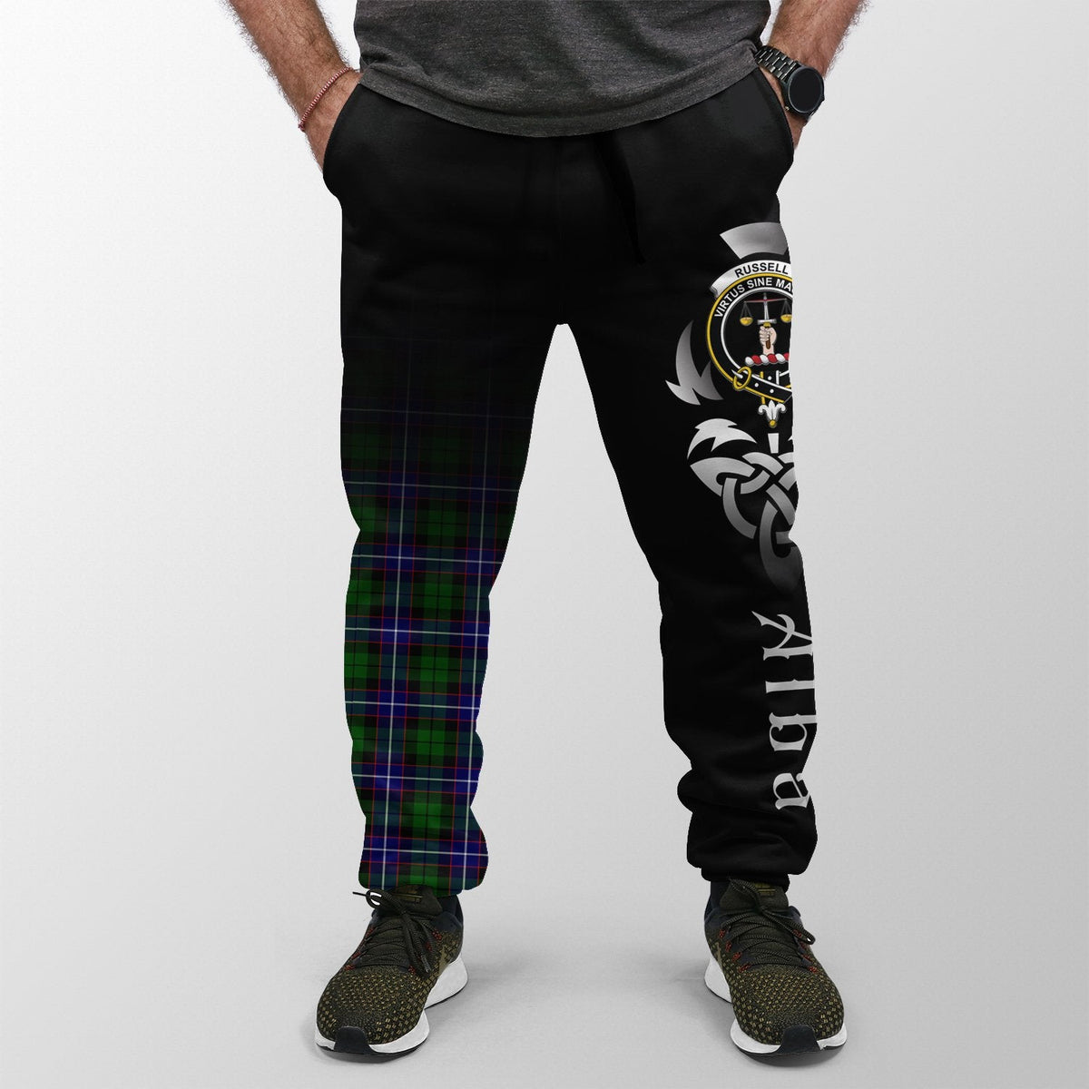 Russell Modern Tartan Crest Jogger Sweatpants - Alba Celtic Style