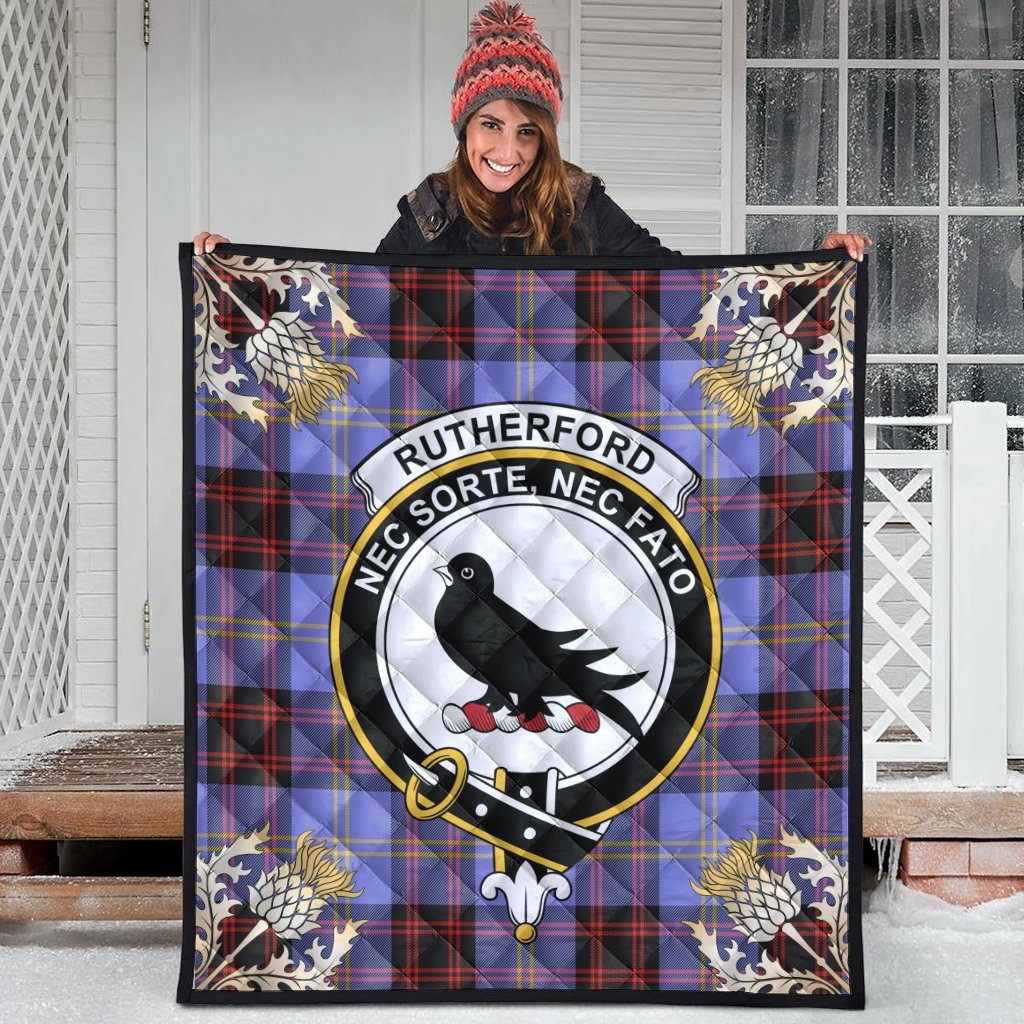 Rutherford Tartan Crest Premium Quilt - Gold Thistle Style