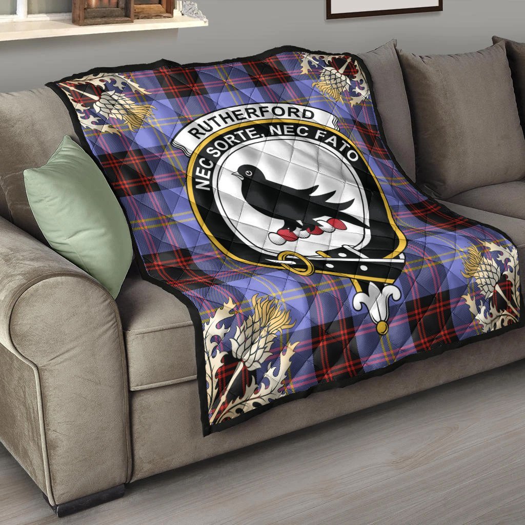 Rutherford Tartan Crest Premium Quilt - Gold Thistle Style