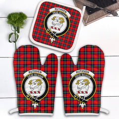 Ruthven Modern Tartan Crest Oven Mitt And Pot Holder (2 Oven Mitts + 1 Pot Holder)