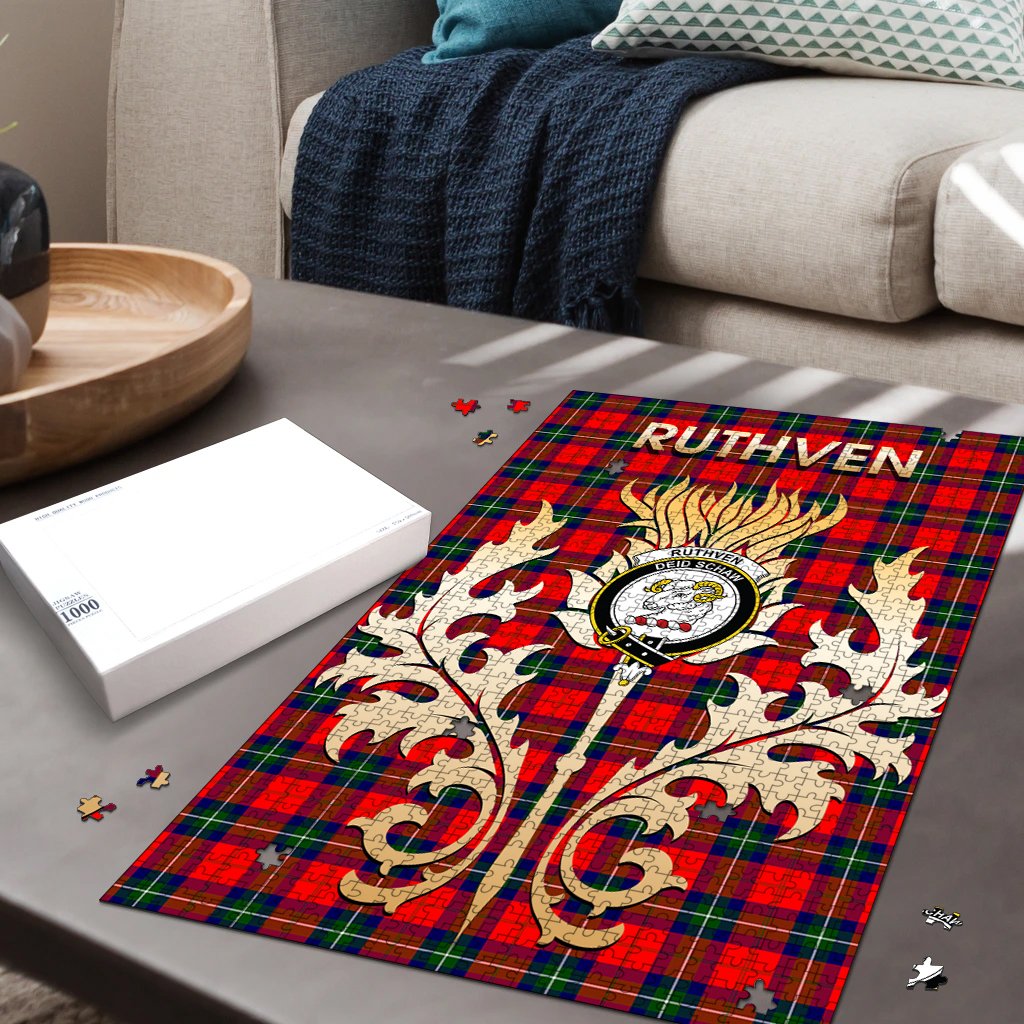 Ruthven Modern Tartan Crest Thistle Jigsaw Puzzles