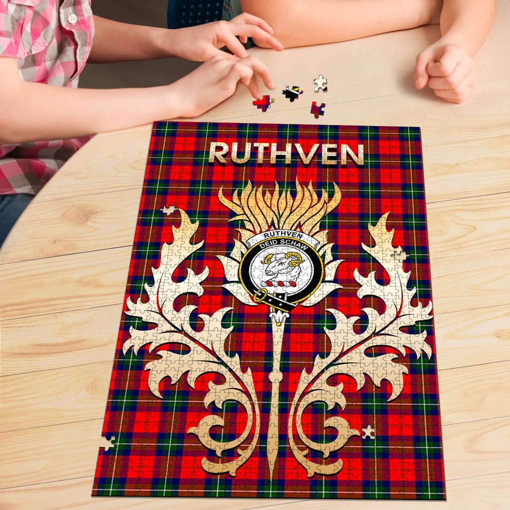 Ruthven Modern Tartan Crest Thistle Jigsaw Puzzles