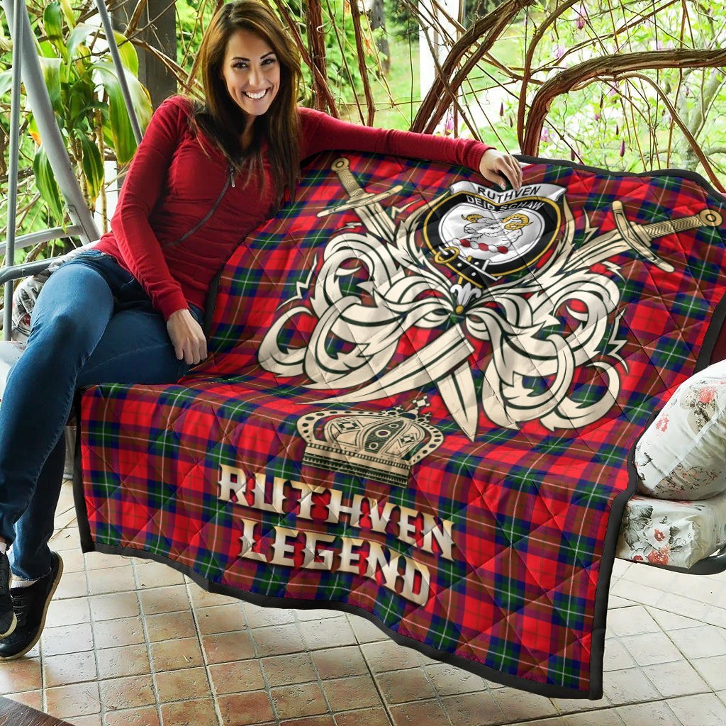 Ruthven Modern Tartan Crest Legend Gold Royal Premium Quilt