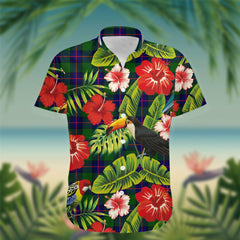 Schaw (of Sauchie) Tartan Hawaiian Shirt Hibiscus, Coconut, Parrot, Pineapple - Tropical Garden Shirt