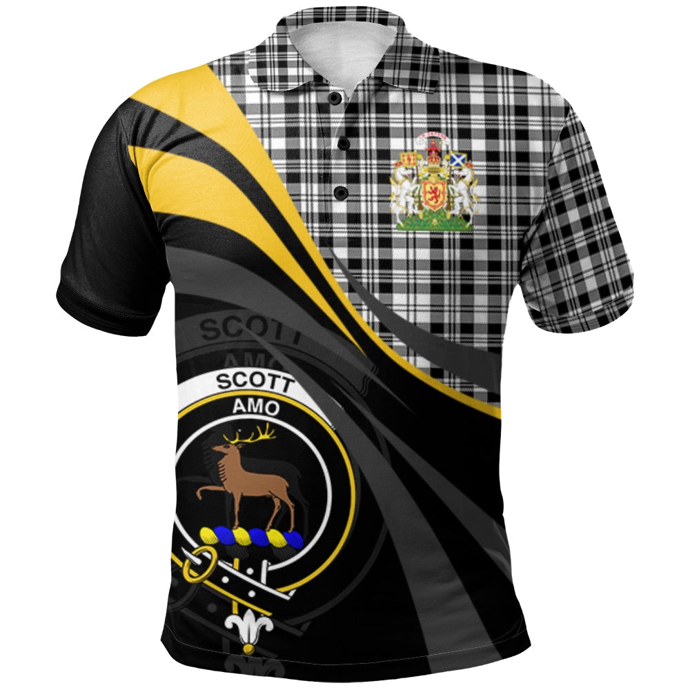 Scott Black White Modern Tartan Polo Shirt - Royal Coat Of Arms Style