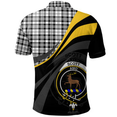 Scott Black White Modern Tartan Polo Shirt - Royal Coat Of Arms Style
