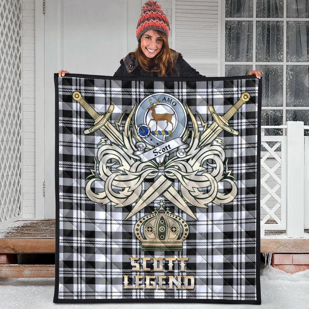 Scott Black White Modern Tartan Crest Legend Gold Royal Premium Quilt