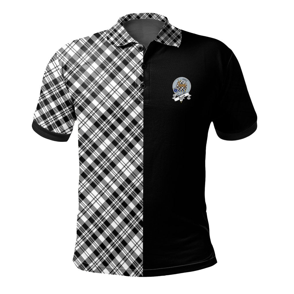 Scott Black White Modern Tartan Polo Shirt Half of Me - Cross Style