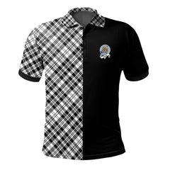 Scott Black White Modern Tartan Polo Shirt Half of Me - Cross Style