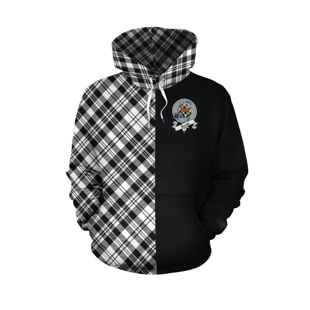 Scott Black White Modern Tartan Hoodie Half of Me - Cross Style