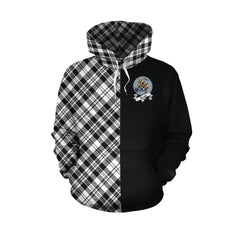 Scott Black White Modern Tartan Hoodie Half of Me - Cross Style