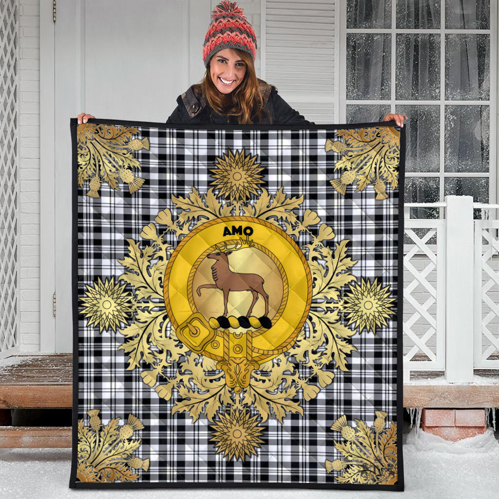 Scott Black & White Modern Tartan Crest Premium Quilt - Gold Thistle Style