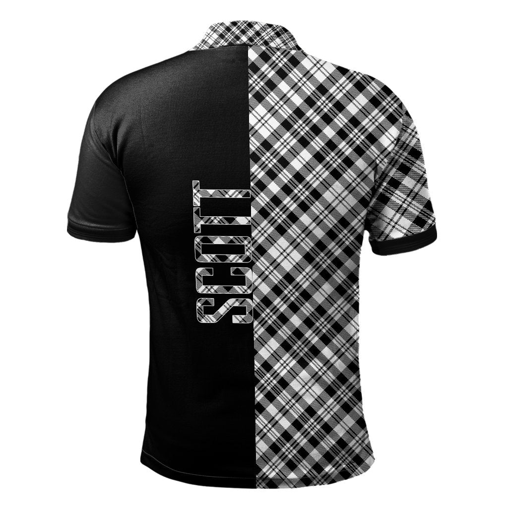 Scott Black White Modern Tartan Polo Shirt Half of Me - Cross Style