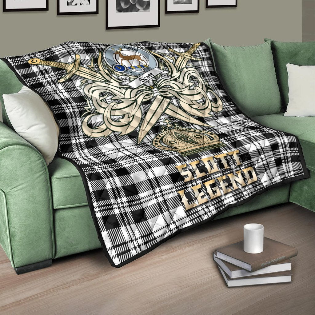 Scott Black White Modern Tartan Crest Legend Gold Royal Premium Quilt