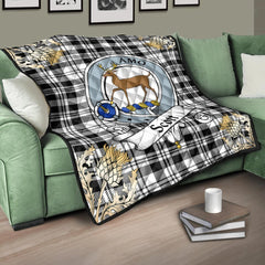 Scott Black White Modern Tartan Crest Premium Quilt - Gold Thistle Style