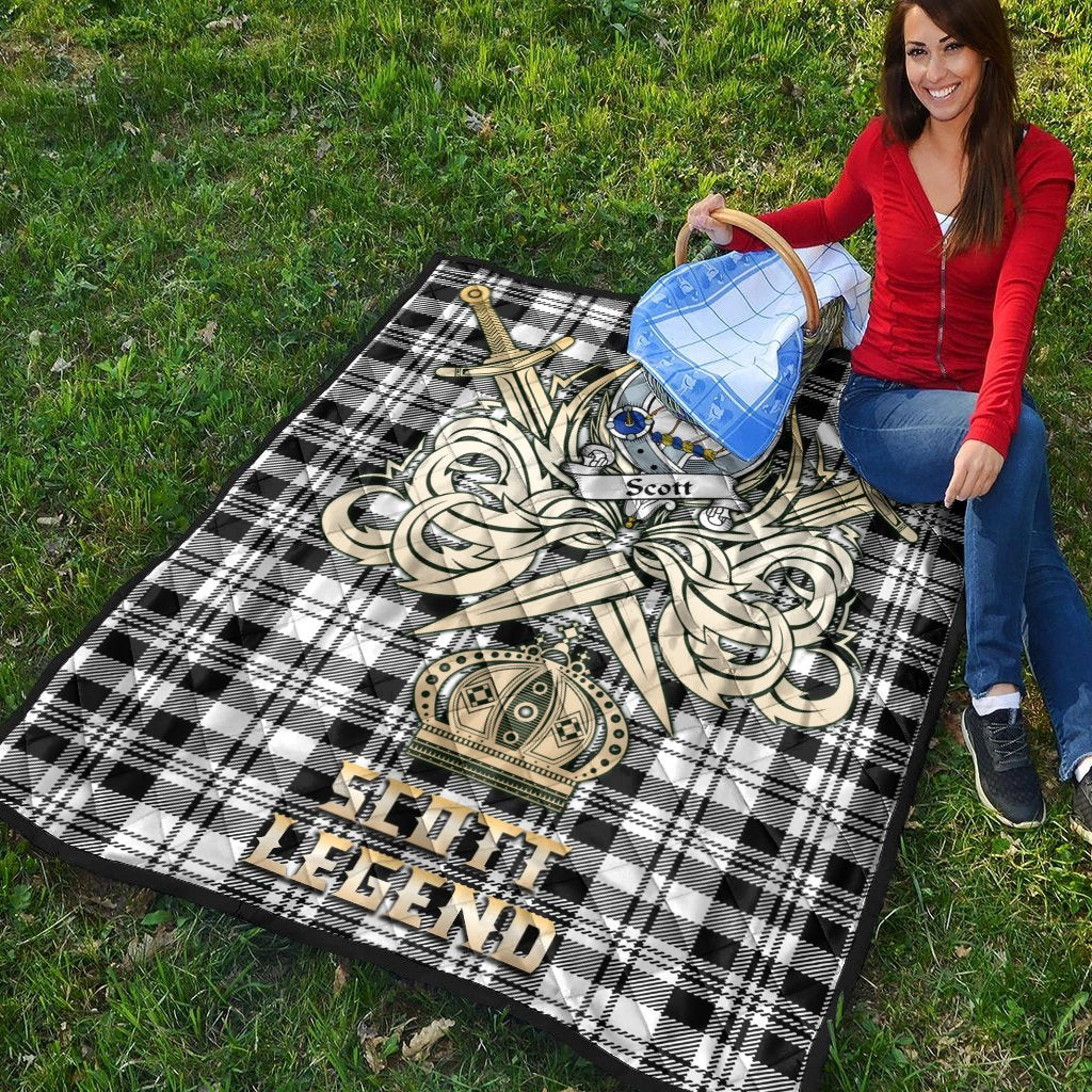 Scott Black White Modern Tartan Crest Legend Gold Royal Premium Quilt