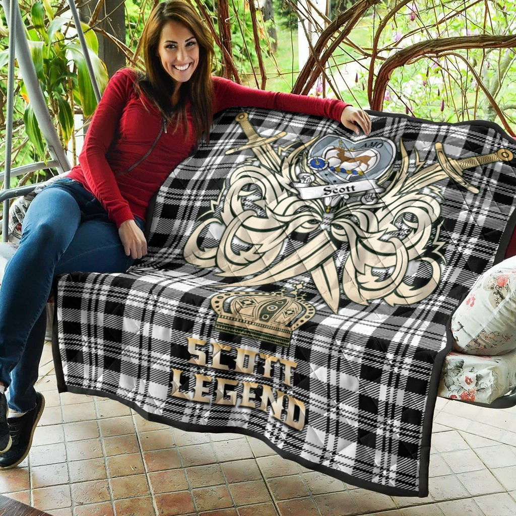 Scott Black White Modern Tartan Crest Legend Gold Royal Premium Quilt