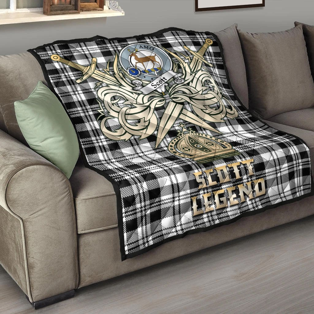 Scott Black White Modern Tartan Crest Legend Gold Royal Premium Quilt