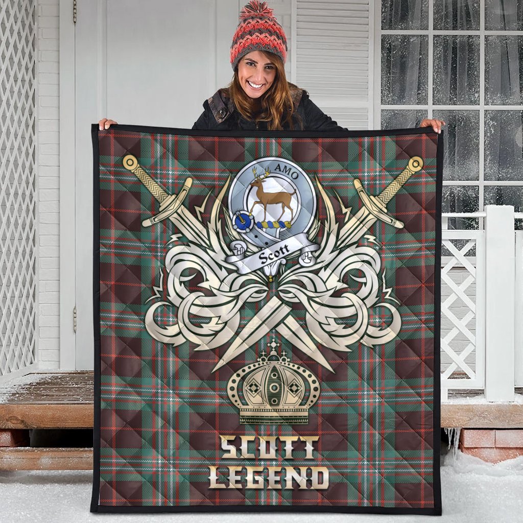 Scott Brown Ancient Tartan Crest Legend Gold Royal Premium Quilt