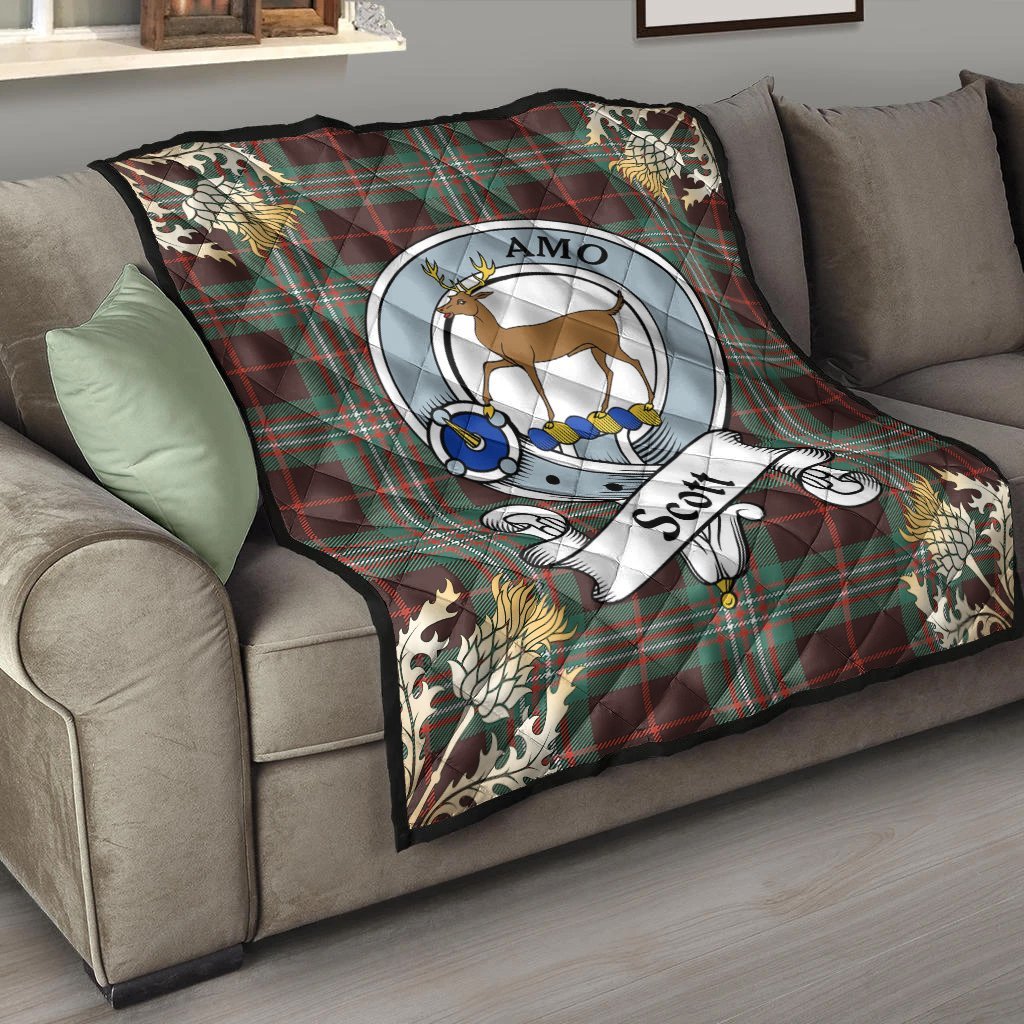Scott Brown Ancient Tartan Crest Premium Quilt - Gold Thistle Style