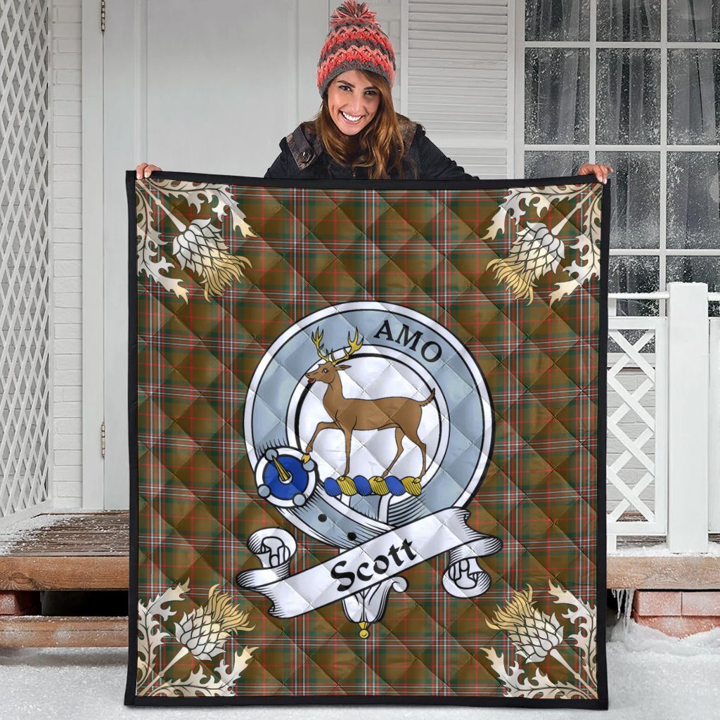 Scott Brown Modern Tartan Crest Premium Quilt - Gold Thistle Style