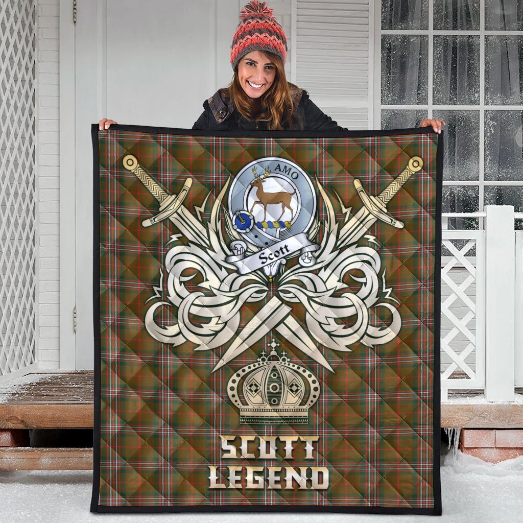 Scott Brown Modern Tartan Crest Legend Gold Royal Premium Quilt