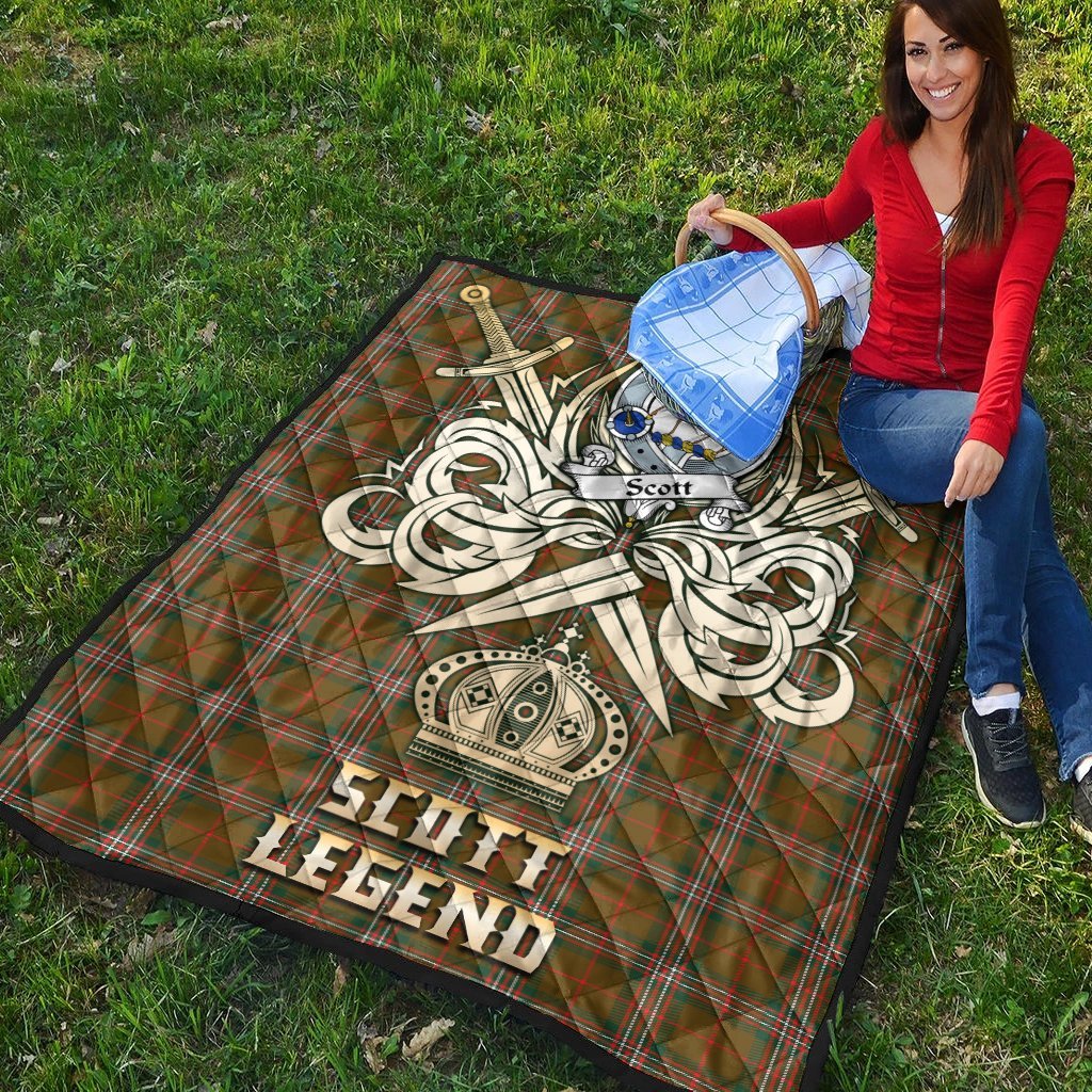 Scott Brown Modern Tartan Crest Legend Gold Royal Premium Quilt