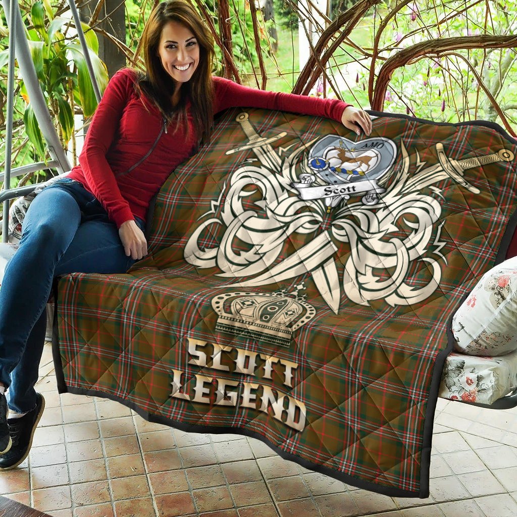 Scott Brown Modern Tartan Crest Legend Gold Royal Premium Quilt