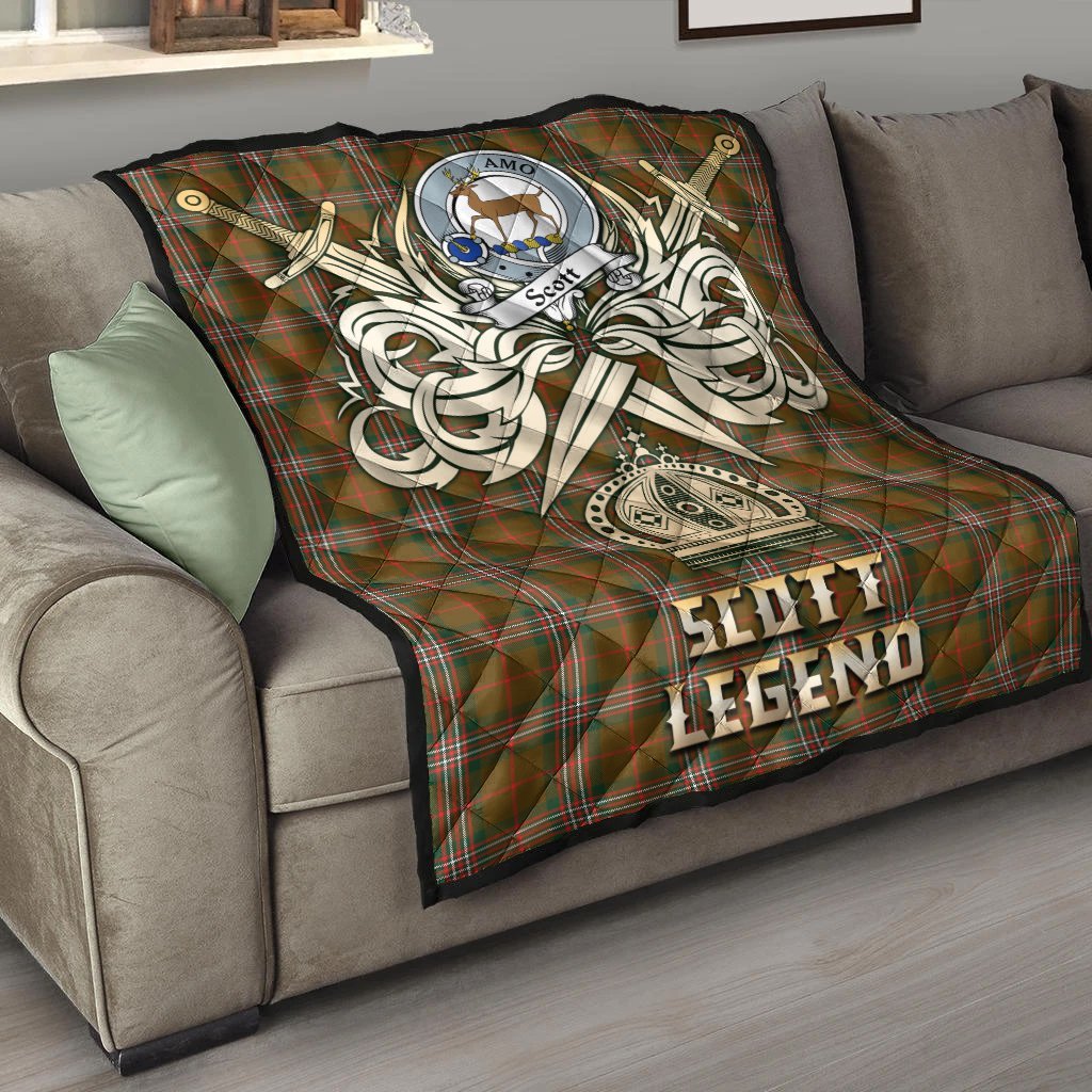 Scott Brown Modern Tartan Crest Legend Gold Royal Premium Quilt