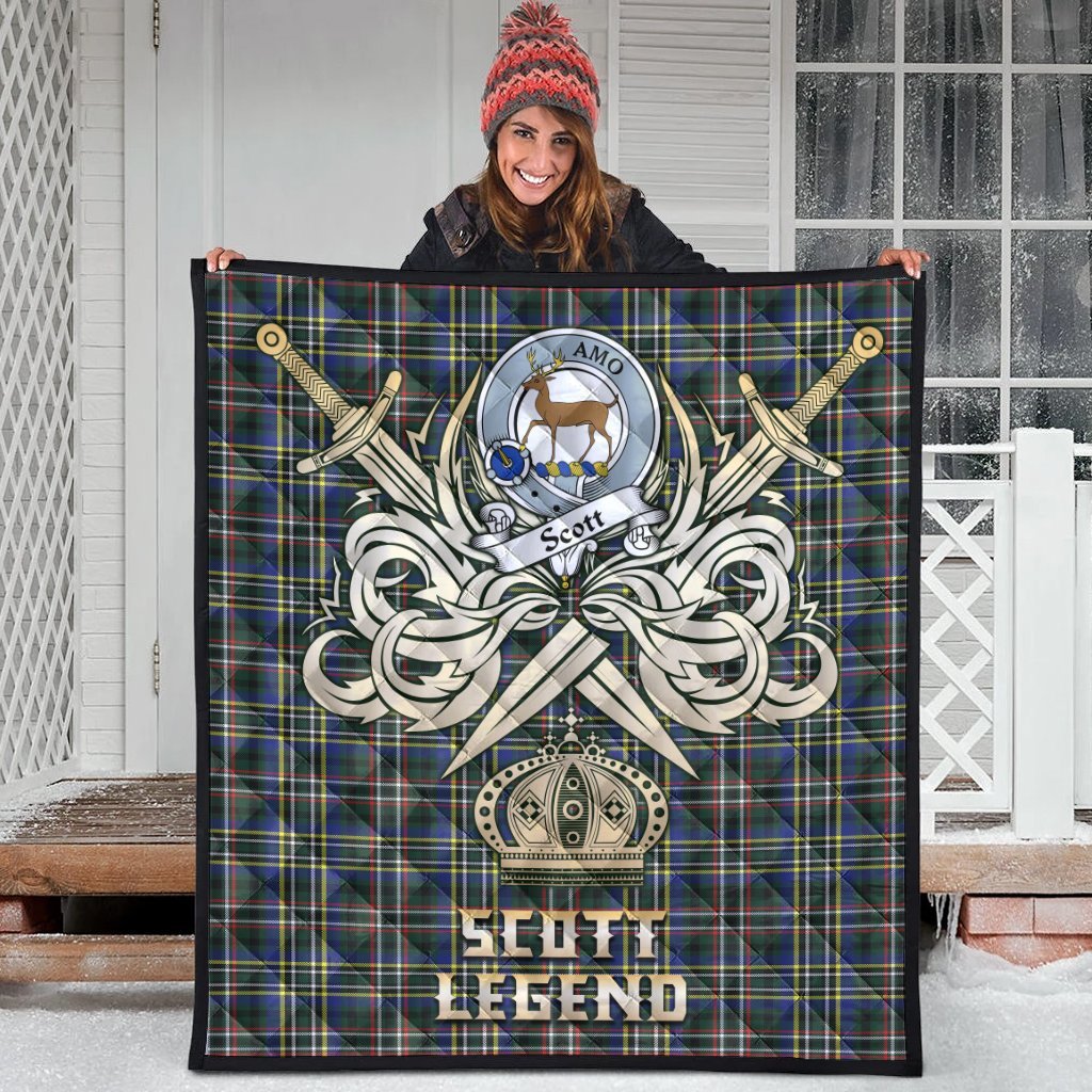 Scott Green Modern Tartan Crest Legend Gold Royal Premium Quilt