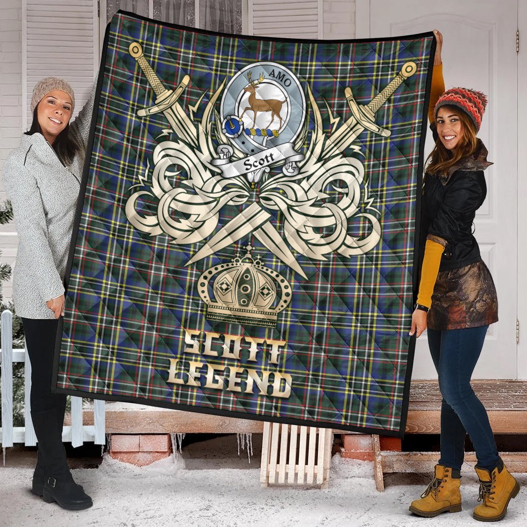 Scott Green Modern Tartan Crest Legend Gold Royal Premium Quilt