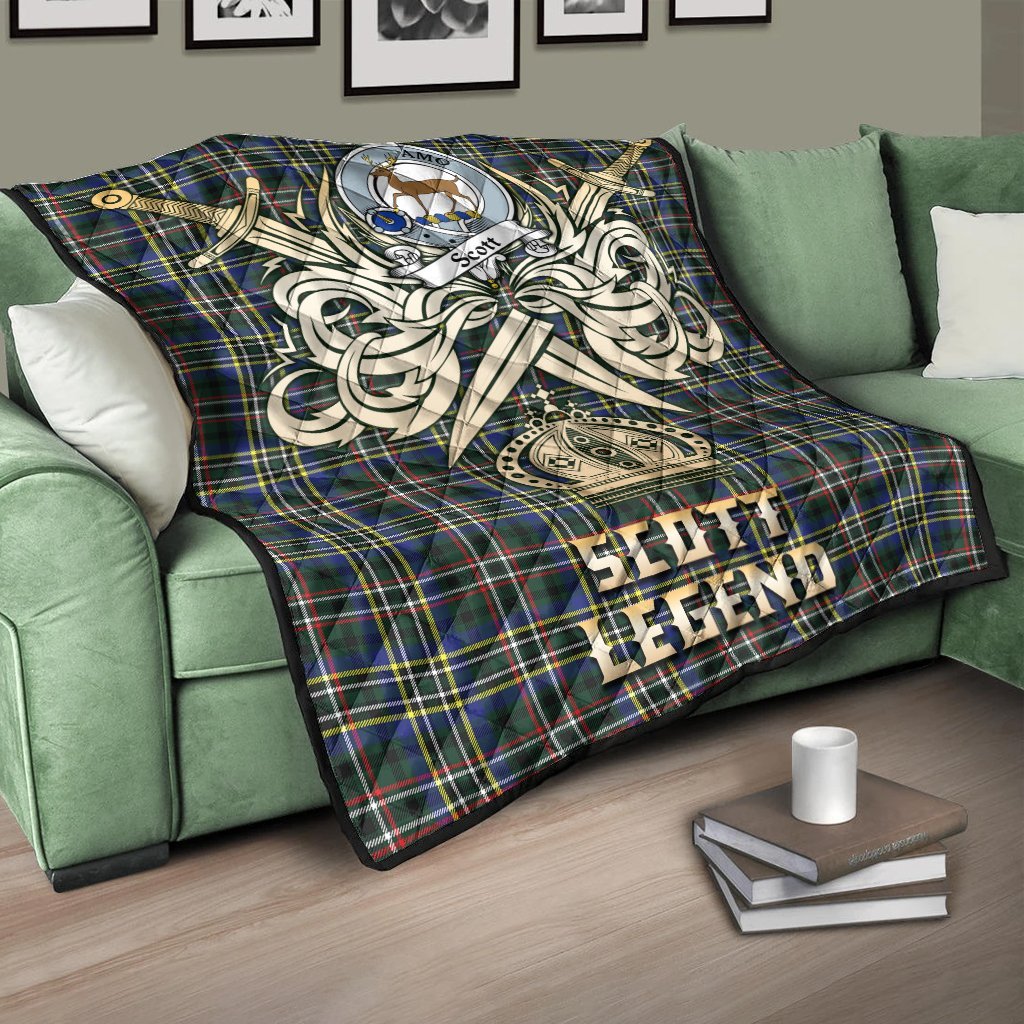 Scott Green Modern Tartan Crest Legend Gold Royal Premium Quilt
