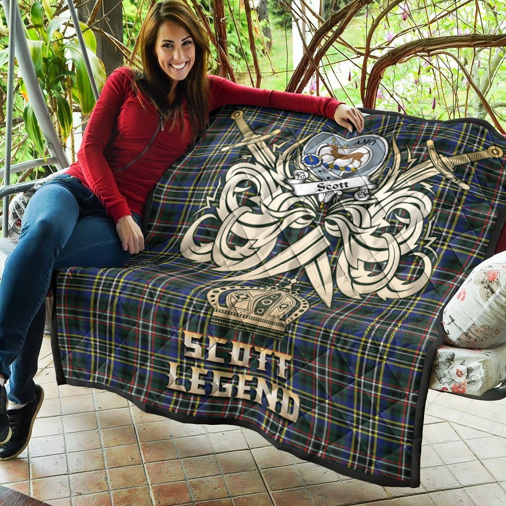 Scott Green Modern Tartan Crest Legend Gold Royal Premium Quilt