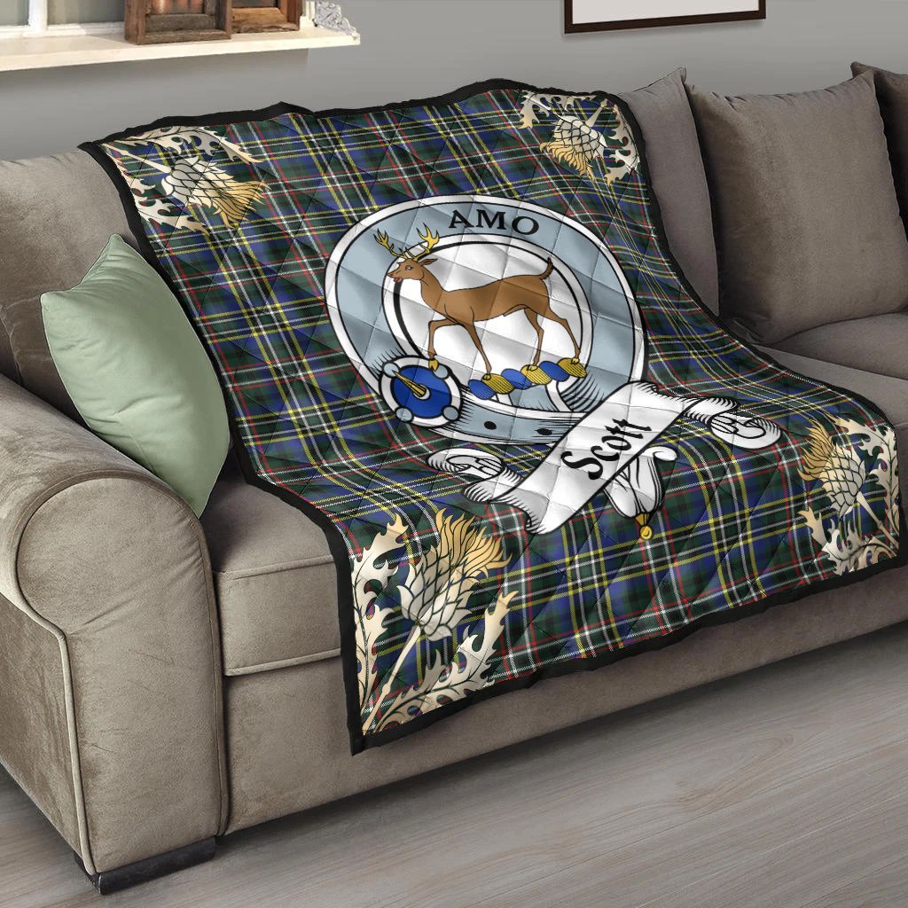 Scott Green Modern Tartan Crest Premium Quilt - Gold Thistle Style