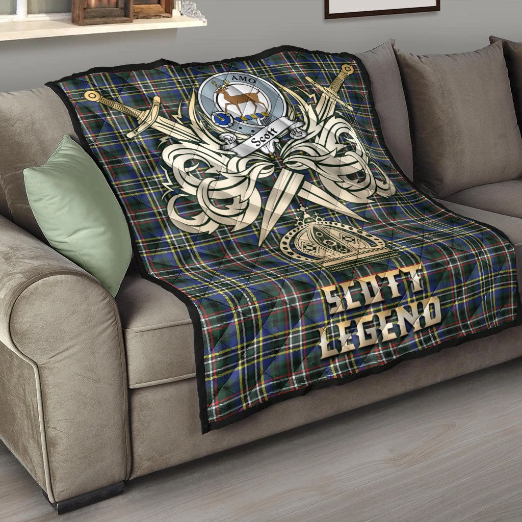 Scott Green Modern Tartan Crest Legend Gold Royal Premium Quilt