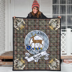 Scott Green Weathered Tartan Crest Premium Quilt - Gold Thistle Style