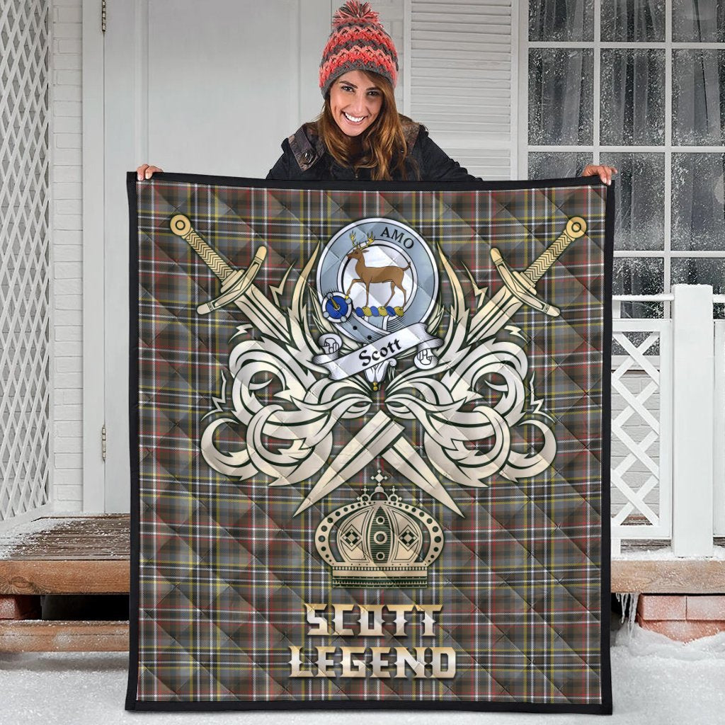 Scott Green Weathered Tartan Crest Legend Gold Royal Premium Quilt