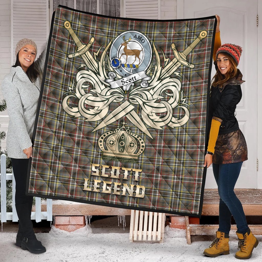 Scott Green Weathered Tartan Crest Legend Gold Royal Premium Quilt