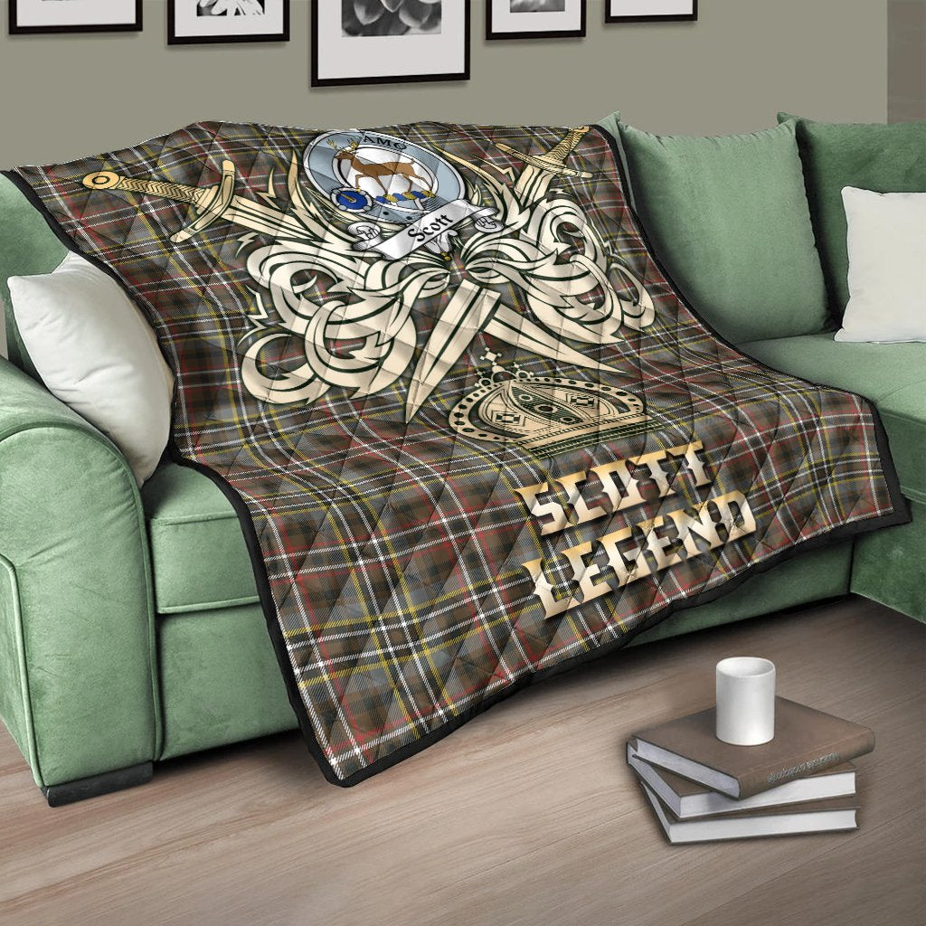 Scott Green Weathered Tartan Crest Legend Gold Royal Premium Quilt