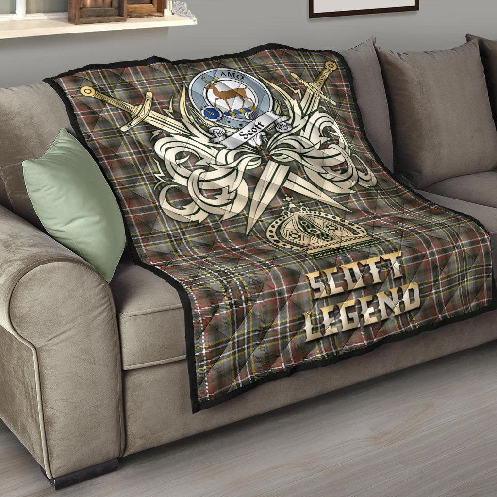 Scott Green Weathered Tartan Crest Legend Gold Royal Premium Quilt